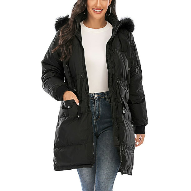 Amiley Parkas Women Winter,Women Solid Warm Coat with Faux Fur Hood Letter Print Jacket Parka Outwear 